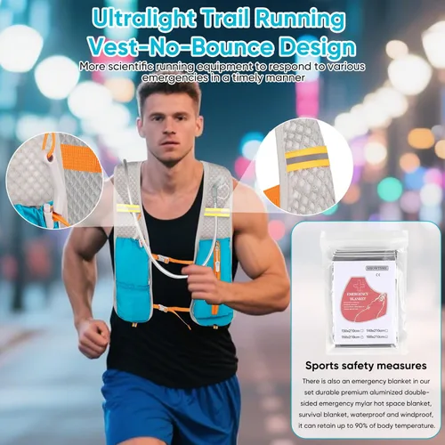 Miniatura 7 de Chaleco para correr para mujeres y hombres, mochila de hidratación de 5 litros con bolsa de agua de 2 L, chaleco de hidratación ultraligero Azul