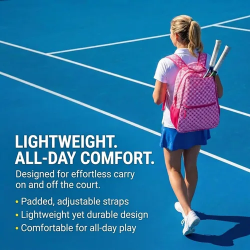 Miniatura 8 de Thorza Mochila de raqueta de tenis para mujer – Bolsa de tenis ligera que almacena 2 raquetas, pelotas y equipo deportivo – Mochila