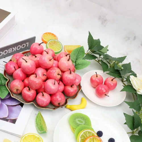 Miniatura 5 de Gresorth 30pcs Mini Artificial Rosa Manzana Decoración Falsa Fruta Modelo Para El Hogar Fiesta Cocina Exhibición - 1.4 in Manzana rosa