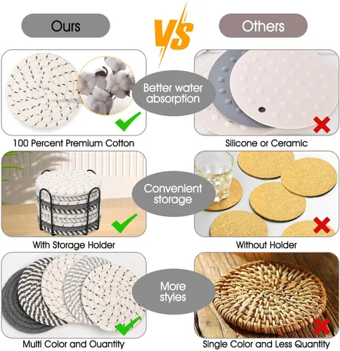 Miniatura 5 de Billbotk 10 Piezas Posavasos para Bebidas, Posavasos Absorbentes para Bebidas con Soporte, Juego de Posavasos para Mesa de Café para Decoración