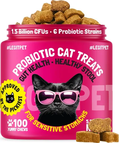 LEGITPET Golosinas probióticas para gatos con prebióticos – Apoyo digestivo masticables suaves con calabaza y papaya – Apoya la salud intestinal, la