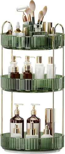 Organizador de maquillaje giratorio de 360°, almacenamiento de maquillaje de gran capacidad, organizador de perfumes de 3 niveles, organizador de