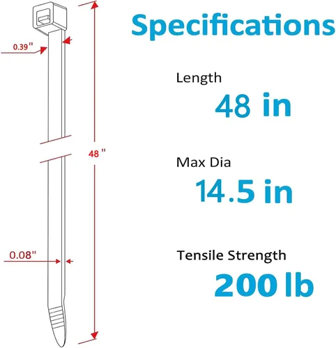 Miniatura 2 de Bridas blancas resistentes de 48 pulgadas, resistentes a los rayos UV, bridas de nailon extralargas, 12 piezas, resistencia a la tracción de 200