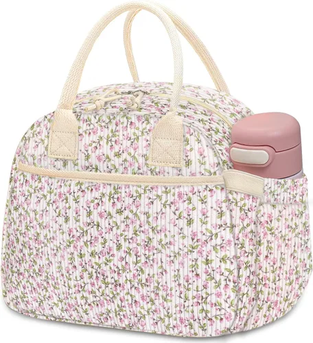 Miniatura 18 de Carry bloom Lonchera para mujer, lonchera aislada, bonita lonchera de pana reutilizable para el trabajo (1 rayas blancas y negras)