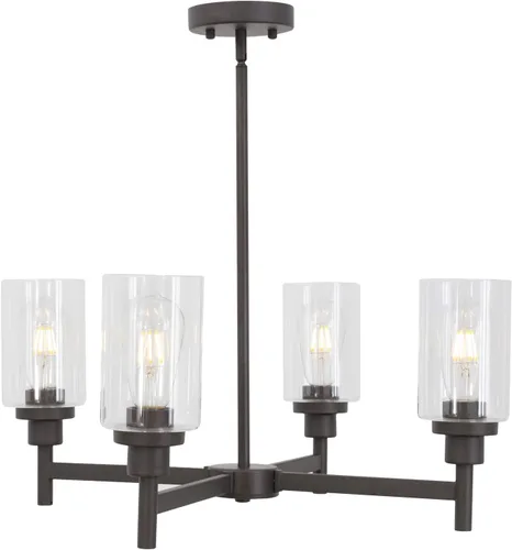 Miniatura 10 de Lámpara de araña de cristal de 4 luces estilo granja, negra, para cocina, iluminación colgante con cilindro de cristal transparente para comedor
