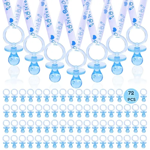 72 bonitos collares de chupete para niños y niñas, juego de collar acrílico para chupete para regalos de baby shower, fiesta de revelación de Azul