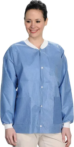 Miniatura 11 de Paquete de 10 chaquetas desechables de laboratorio, chaqueta médica reutilizable hasta la cadera, unisex, con puños de punto y bolsillos
