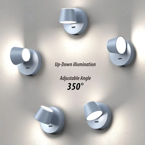 Miniatura 4 de URSOLA Juego de dos lámparas de pared, apliques de pared LED con interruptor de encendido/apagado, puerto de carga USB, 110 voltios, lámpara de Azul