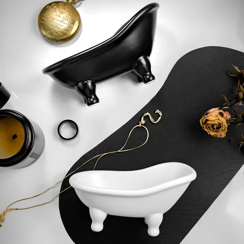 Miniatura 2 de 1 pieza de 5.6 pulgadas de cerámica negra mini jabonera pequeña maceta organizador de maquillaje contenedor Hamster bañera (negro)