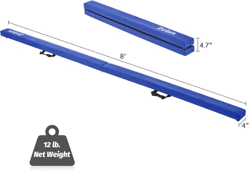 Miniatura 2 de ZELUS Viga de Equilibrio de Gimnasia Plegable de 8', Viga de Equilibrio de Suelo con Asas de Transporte, Base Antideslizante para Niños