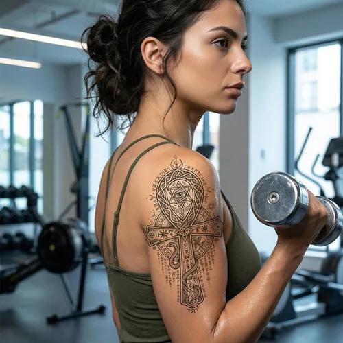 Miniatura 5 de Tatuajes temporales para mujeres y hombres, 10 hojas egipcias impermeables realistas de tatuajes falsos, diseño de faraón Ankh ojo de Horus