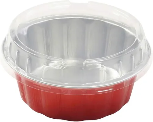 KitchenDance - Molde para hornear postres de aluminio desechable de colores con tapa, molde redondo de 8 onzas, perfecto para hornear, taza de