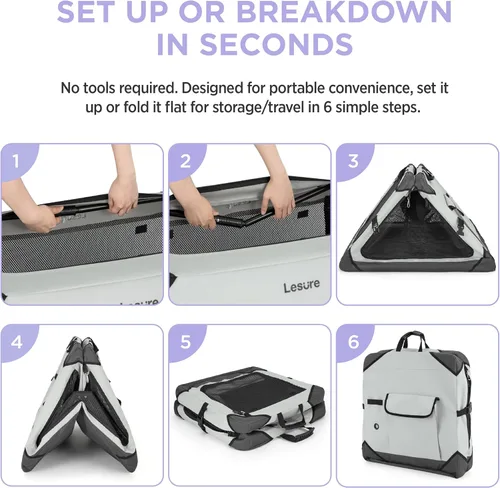 Miniatura 4 de Lesure Jaula Plegable para Perros - Perrera de Viaje Portátil para Perros Grandes, Jaula para Mascotas de 4 Puertas con Ventanas de Malla