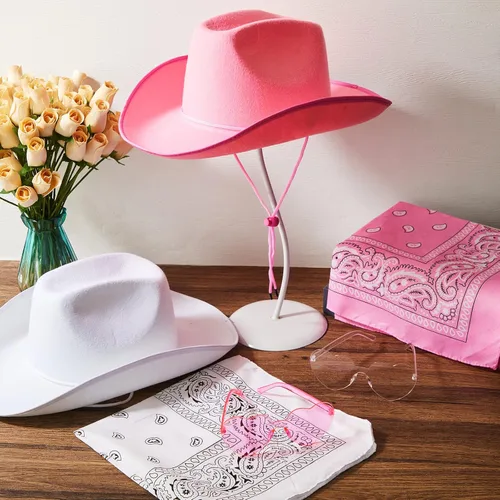 Miniatura 4 de 12 sombreros de vaquero con bandana para Halloween, cosplay, disfraz de vaquera, sombrero para boda, novia, dama de honor, hombres y mujeres, rosa