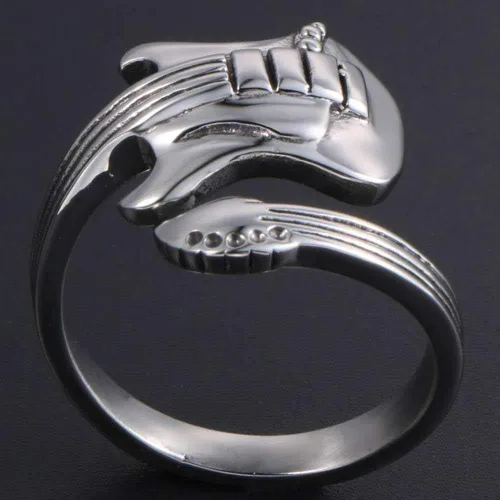Miniatura 3 de Jude Jewelers Anillo de acero inoxidable estilo guitarra de música concierto cóctel fiesta noche escuela graduación Metal Zirconia cúbica
