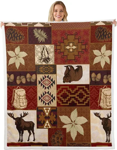 Miniatura 22 de Erosebridal Manta de vellón de animales del bosque, 40 x 50 pulgadas, con temática de caza de osos, ciervos, lobos, manta de felpa mullida