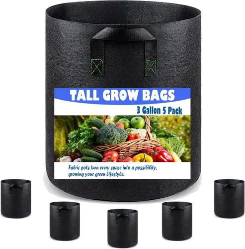 Paquete de 5 bolsas de cultivo de 3 galones, macetas de cultivo de plantas de tela no tejida de alta resistencia para verduras