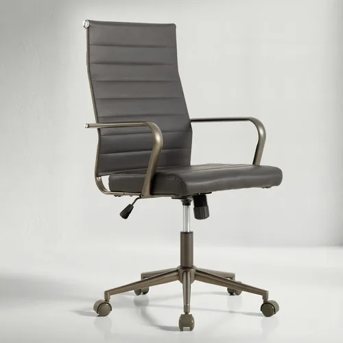 Miniatura 11 de Okeysen Silla de escritorio de oficina de cuero, sillas de sala de conferencias, silla ejecutiva acanalada, silla giratoria ergonómica de altura