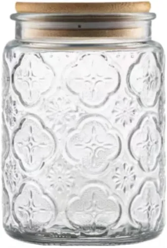 ANSQU Tarro de vidrio vintage, tarro de vidrio decorativo con tapa de bambú, tarro de galletas para encimera de cocina, despensa, tarro de