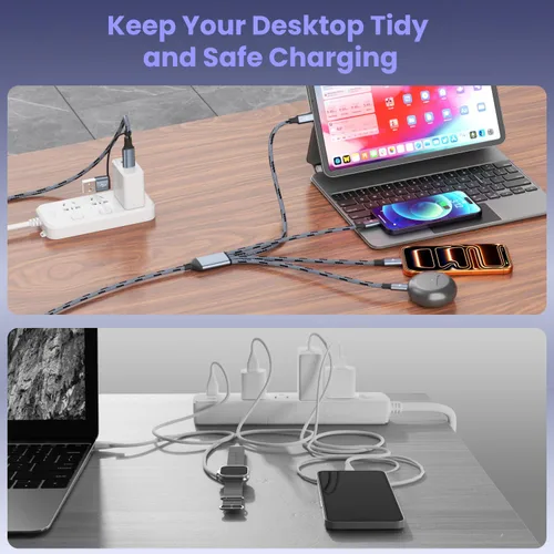 Miniatura 7 de Cable USB C a carga múltiple 3 en 1, cables de carga de viaje para múltiples dispositivos, cable de carga múltiple universal con puerto tipo