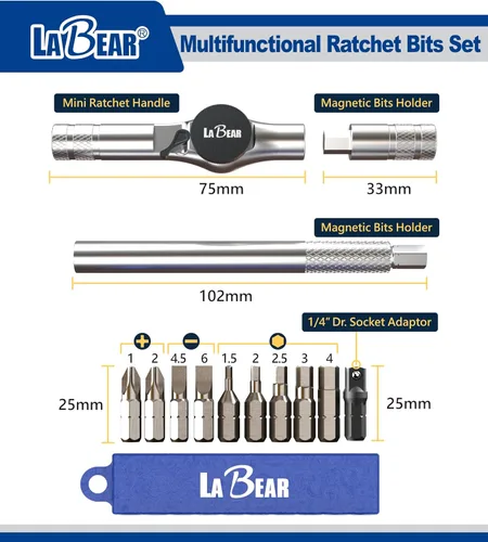 Miniatura 2 de LABEAR - Multiherramienta de bicicleta 12 en 1 con llave de trinquete - Kit de reparación compacto plegable con mango en T para bicicletas