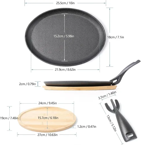 Miniatura 2 de HAWOK Fajita de hierro fundido con bandeja de bambú y asa Juego de 4 Negro-266-4