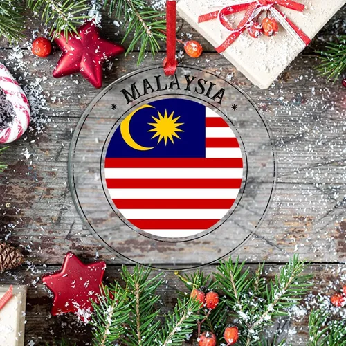 Miniatura 7 de Adornos de Navidad de Malasia, bandera de Malasia, adornos acrílicos, colgante para árbol de Navidad, bandera nacional, recuerdo del país