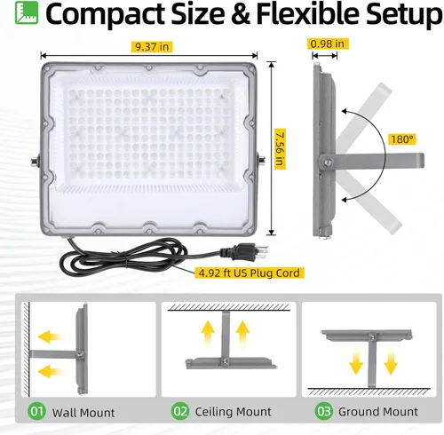 Miniatura 8 de WeDo Luz de Inundación LED RGB 150W Equivalente – Foco Exterior de Cambio de Color de 60W con Enchufe, Control Remoto, 4 Modos, Atenuación de 8
