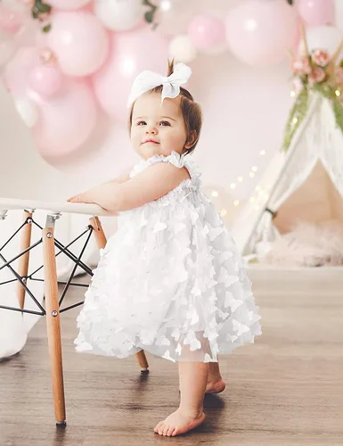 Miniatura 3 de Vestido tutú para niñas pequeñas, sin mangas, con diseño de mariposa, tul, para cumpleaños, princesa, con diadema de flores