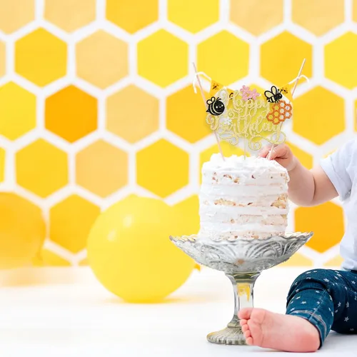 Miniatura 6 de 1 Paquete Decoración de Pastel Feliz Día de Abeja Decoración de Pastel de Cumpleaños de Abejorro para Tema de Abeja Baby Shower Niños Niñas Fiesta