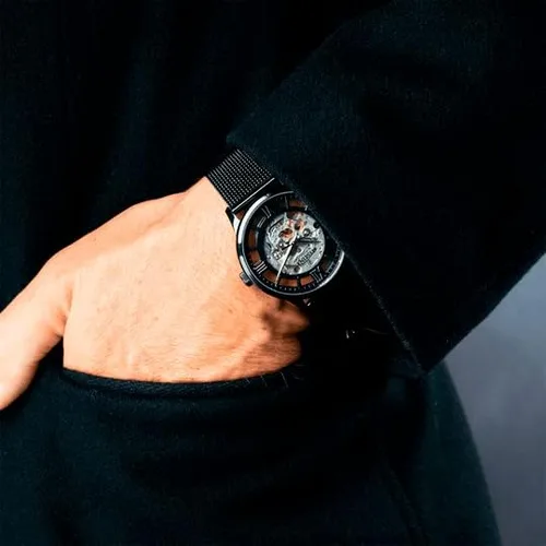 Miniatura 4 de Festina Esqueleto automático para hombre, pulsera de malla negra, esfera negra F205351, Reloj mecánico, automático