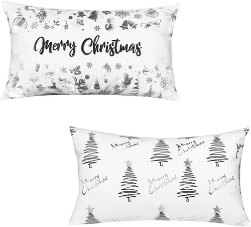 Miniatura 6 de TAJWE - Juego de 2 fundas de almohada decorativas de Navidad, 45 x 45 cm, Merry Christmas, rojo y dorado, decoraciones de invierno, árboles