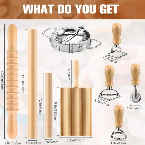 Miniatura 2 de Kit de 9 piezas de herramientas para hacer pasta de ñoquis – Tabla de ñoquis, cortador de pasta, sello de ravioles, juego de rodillos de pasta