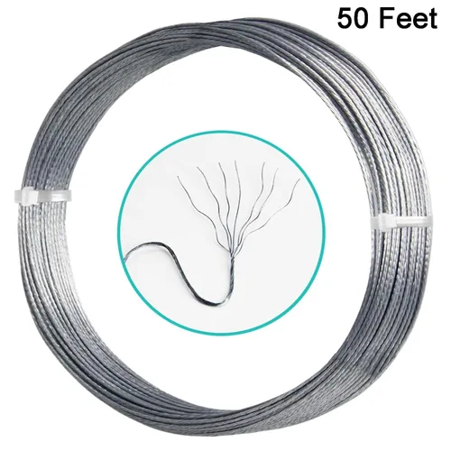 Miniatura 2 de Cerpourt Alambre para colgar cuadros #2 de 50 pies, alambre de acero plateado trenzado que soporta hasta 30 libras