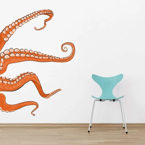 Wallums Calcomanías de pared impresas con tentáculos de pulpo para baño, murales oceánicos para despegar y pegar, calcomanías submarinas Naranja