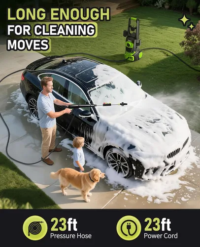 Miniatura 6 de Lavadora a presión eléctrica, 1700 PSI con cable de 23 pies, 4 boquillas rápidas, cañón de espuma, arandelas de energía eléctrica para automóvil