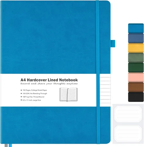 Miniatura 23 de Cuaderno con rayas universitarias, cuaderno de cuero de tapa dura A4 para el trabajo, cuaderno diario rayado para mujeres, hombres, 192 páginas