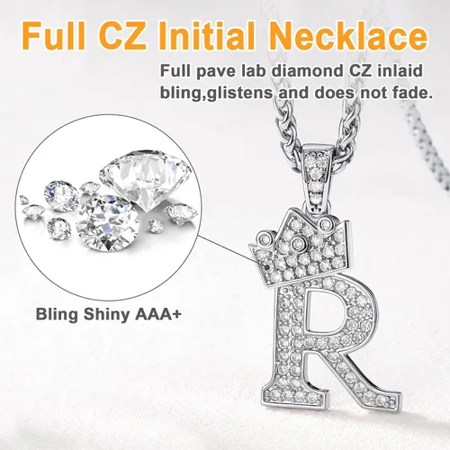 Miniatura 2 de U7 Collar de letras A-Z para hombres y mujeres chapado en oro de 18 quilates con cadena de nombre de 22 a 24 pulgadas color plata y oro negro