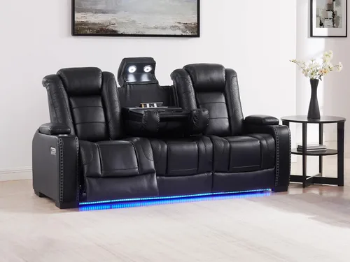 Miniatura 12 de THSUPER Silla reclinable Power Theater de cuero marrón con almacenamiento de brazos y luces LED, reclinable con reposacabezas eléctrico y portavasos
