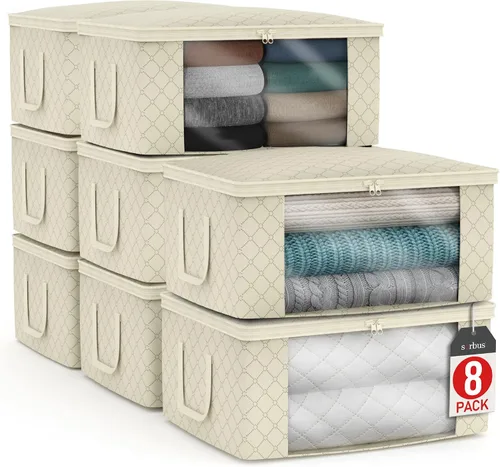 Miniatura 14 de Sorbus Bolsas de Almacenamiento de Ropa Medianas – Contenedores de Almacenamiento de Mantas Plegables para Organizar Dormitorio, Armario, Ropa, Beige