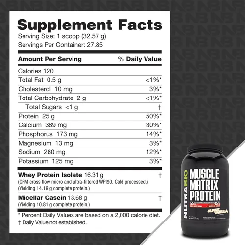 Miniatura 2 de NutraBio Muscle Matrix Proteína en polvo – 0.88 oz de proteína por cucharada – Combo aislado de suero y caseína micelar para liberación rápida