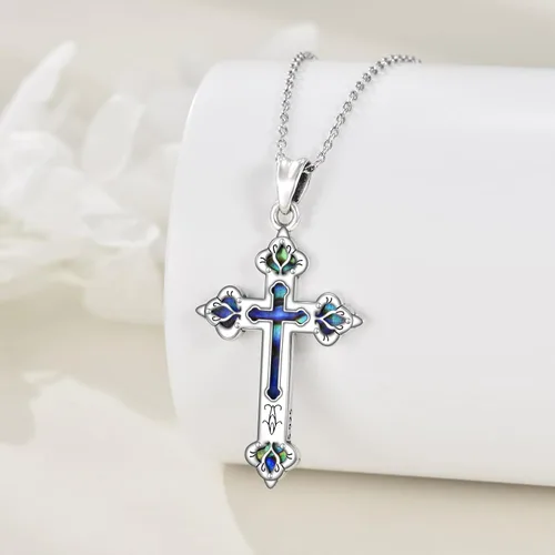 Miniatura 31 de YFN Collar de cruz de plata de ley 925 con nudo celta cruz infinito corazón amor colgante collar de 18 pulgadas