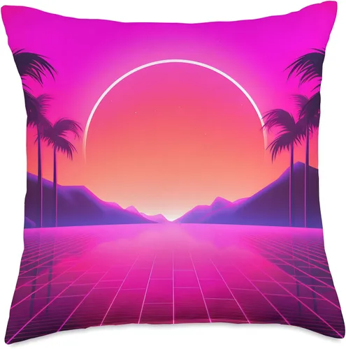 Miniatura 4 de PP Accessories Retrowave 80s Vaporwave Synthwave Sunrise Throw Pillow, 16x16, Multicolor
