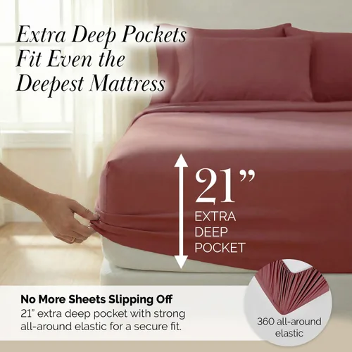 Miniatura 327 de Southshore Fine Living, Inc. Juego de 7 piezas de sábanas King divididas para cama ajustable, juego de sábanas King divididas con bolsillo de 21