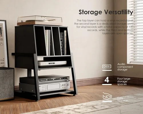 Miniatura 4 de FITUEYES Soporte para tocadiscos de diseño con almacenamiento de discos de vinilo, soporte para tocadiscos con estación de hasta 120 piezas, pequeño
