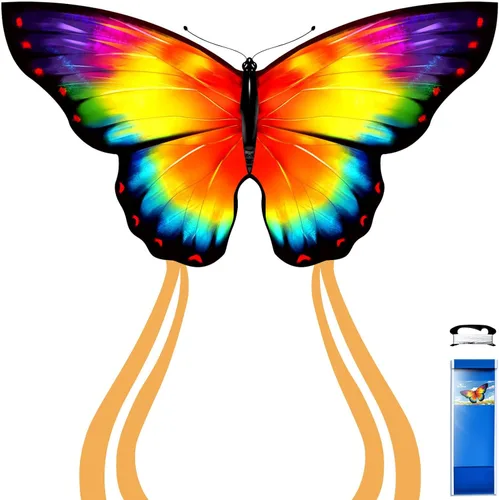 Miniatura 8 de Simxkai Cometa de mariposa para niños y adultos, fácil de volar azul cometa grande para principiantes, mango de línea incluido
