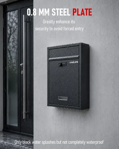 Miniatura 6 de Uniclife Buzón de Montaje en Pared para Exterior, Buzón Grande con Cerradura de Combinación, Buzón de Seguridad para Casa, Caja Segura para Depósito