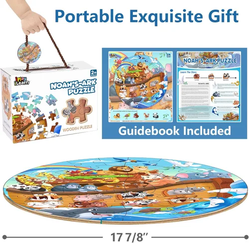 Miniatura 6 de iPlay, iLearn Rompecabezas de madera de Noah's-Ark para niños pequeños, rompecabezas de suelo para niños de 3 a 5 años, 4 a 8 años, rompecabezas