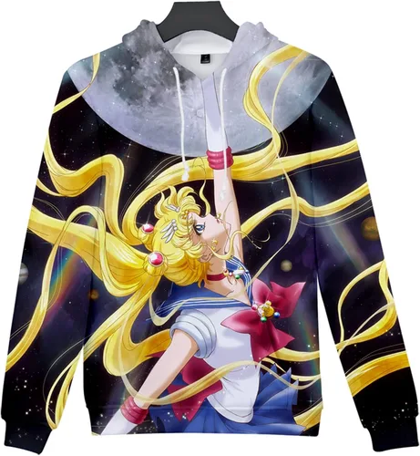 Miniatura 3 de BAKUGOU Anime Tsukino Usagi Hoodie for Women Girls Black Unisex Aino Minako Pullover Luna Sweatshirt Pink Adult Anime Sweater