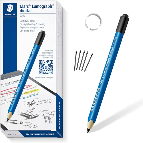 STAEDTLER Mars Lumograph Jumbo Lápiz Stylus Digital con Borrador: Sin Carga, Rechazo de Palma EMR, 4096 Niveles de Sensibilidad a la Presión,